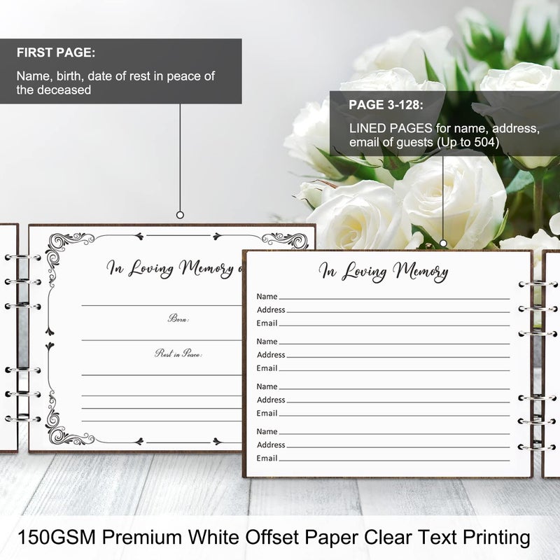 Creawoo Wooden Funeral Guest Book for Memorial Service Celebration of Life Decorations  Hardcover In Loving Memory Guestbook Set with White Pages  Included Share a Memory Cards  Table Sign  Pen (8.5"") - Image 2